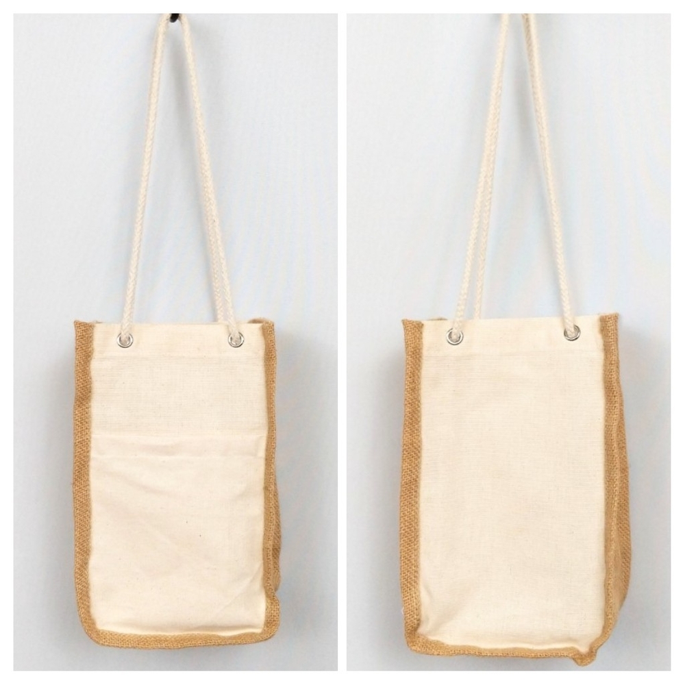 Canvas Tote Bag Burlap Braided Cord Handles Rustic Coastal Nautical Boho Beachy